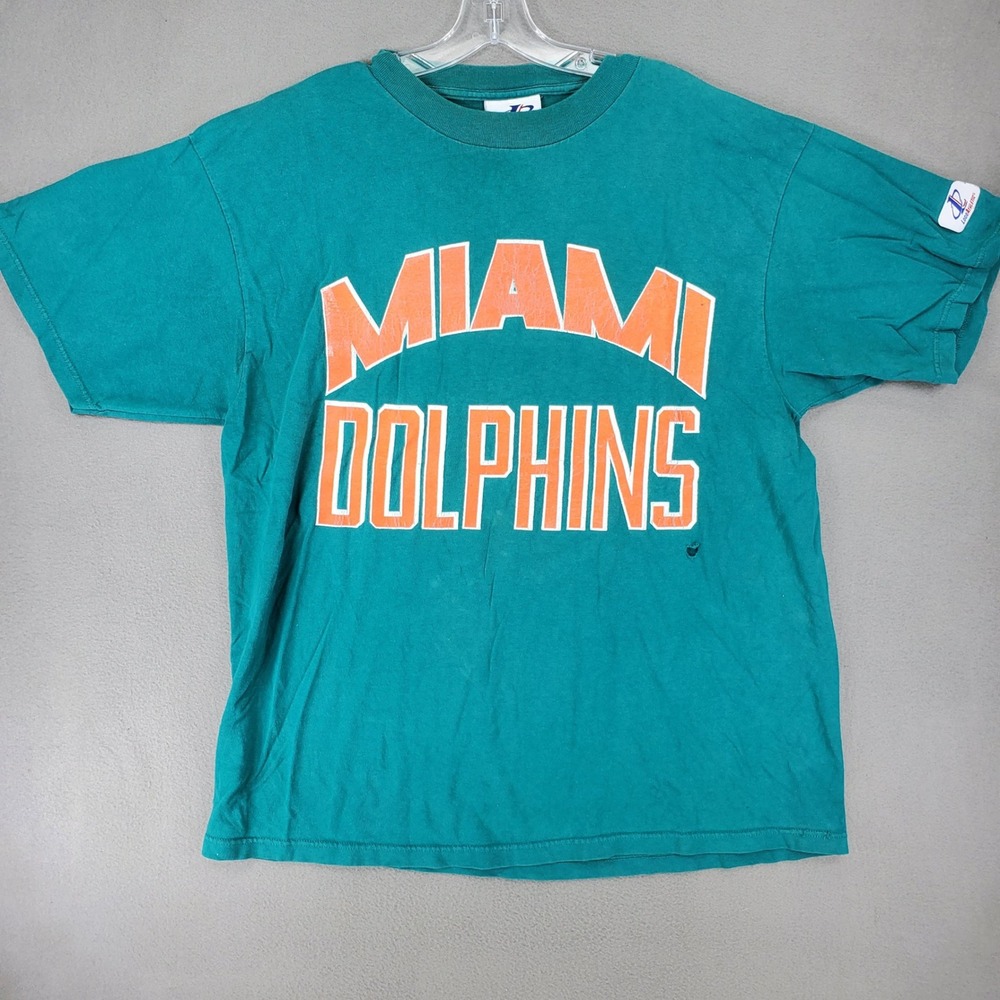 Logo Athletic T-Shirt Mens L Teal Miami Dolphins NFL Vintage Distressed Graphic